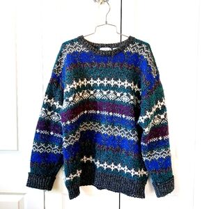 Fairisle 80s Sweater Teal/Blue/Purple/Grey Christmas Size Large River Trader Woo